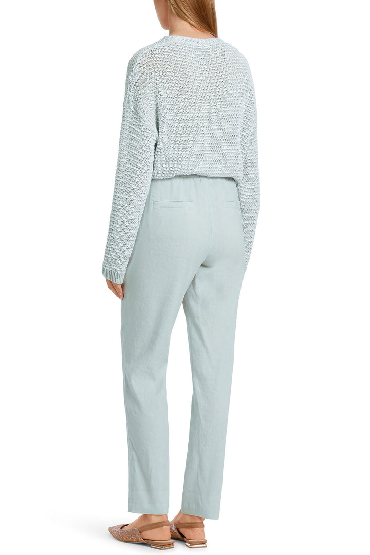 Marc Cain Collections WC 81.59 W47 302 Smoky Ice Blue Pull-On Linen Mix Trousers - Olivia Grace Fashion