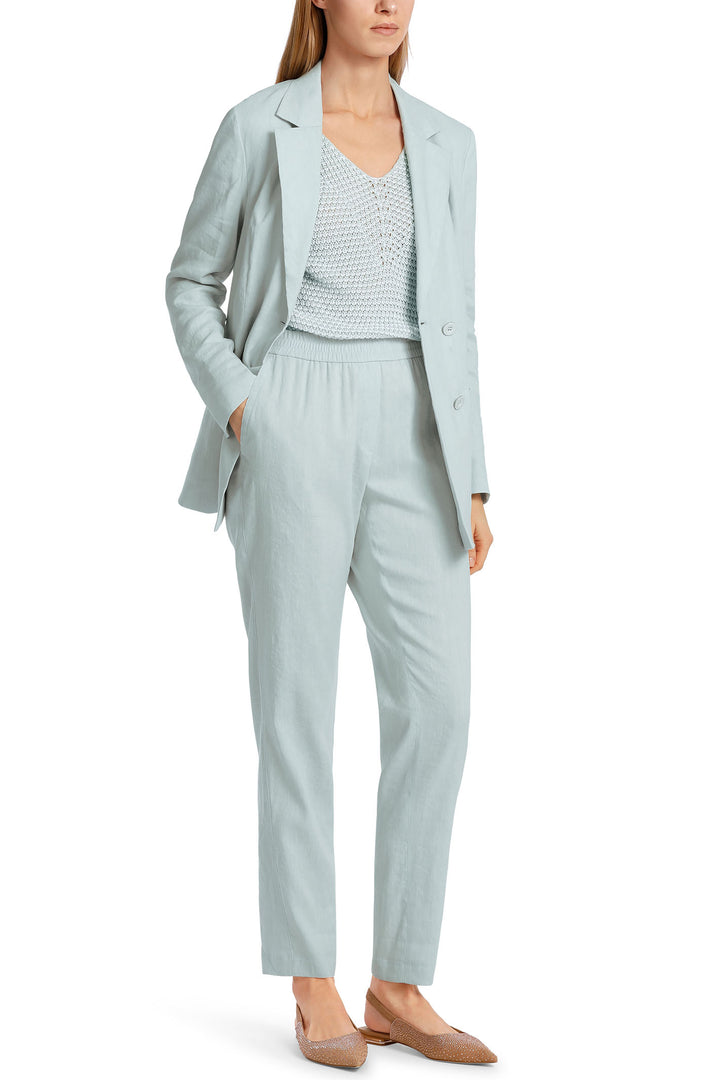 Marc Cain Collections WC 81.59 W47 302 Smoky Ice Blue Pull-On Linen Mix Trousers - Olivia Grace Fashion