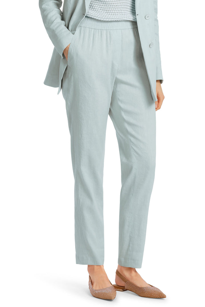 Marc Cain Collections WC 81.59 W47 302 Smoky Ice Blue Pull-On Linen Mix Trousers - Olivia Grace Fashion