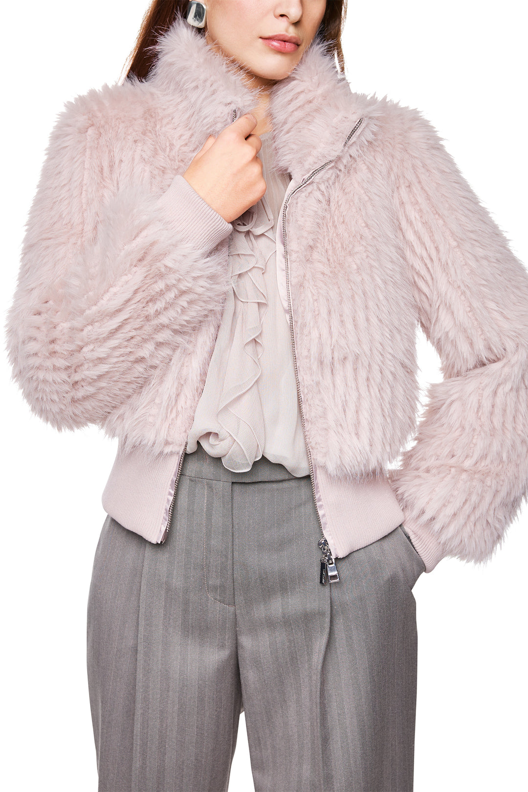 Marc Cain Collections ZC 12.05 W43 Light Desert Taupe Faux Fur Jacket 702 - Olivia Grace Fashion