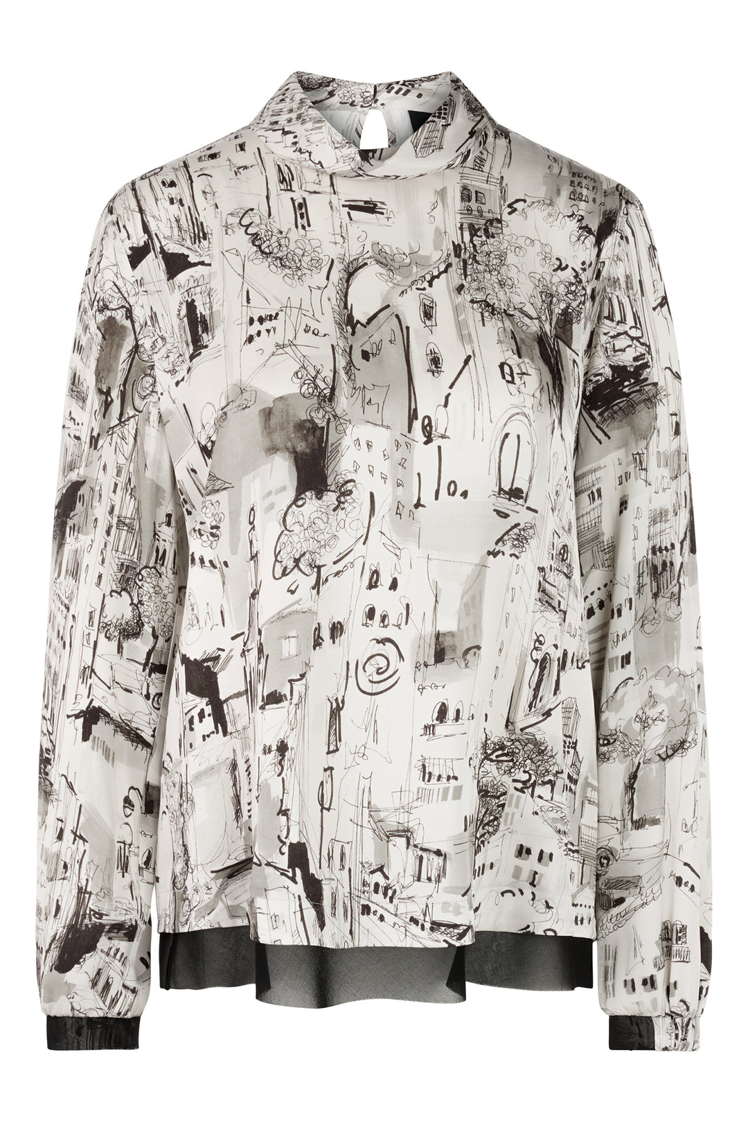 Patterned shirt with abstract design on a white background