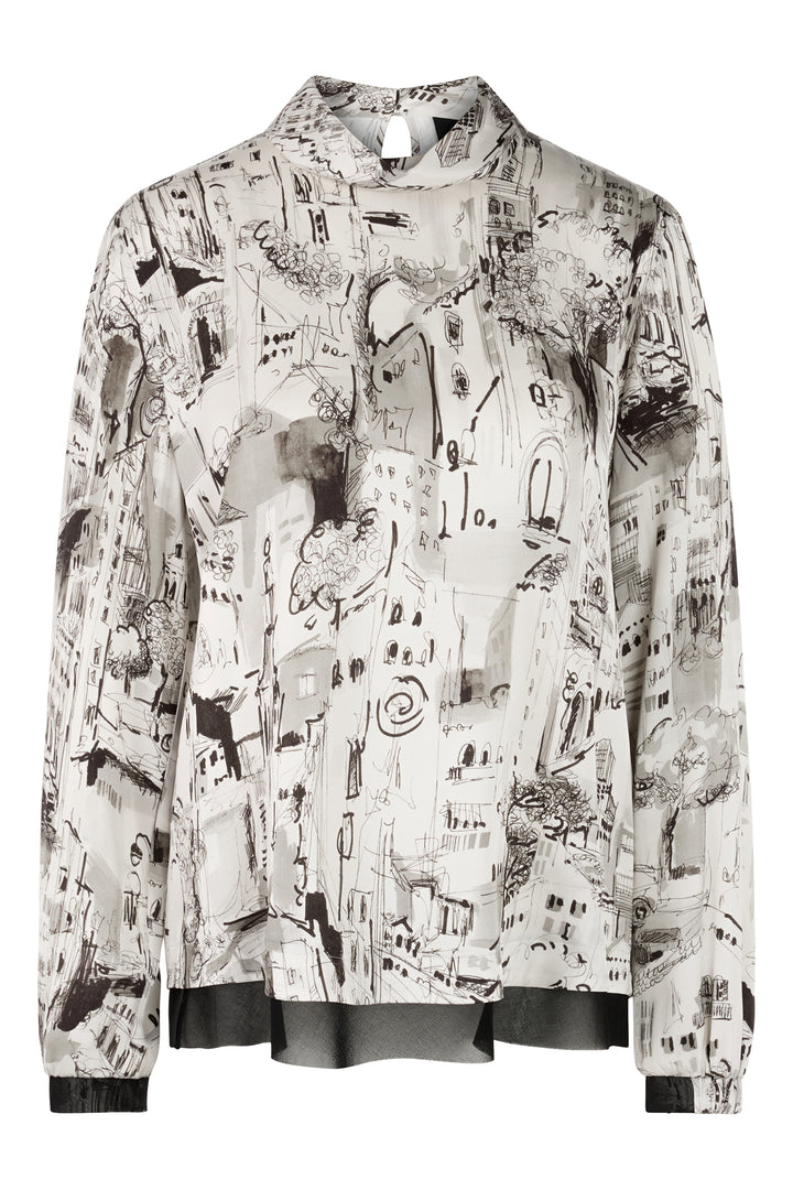 Patterned shirt with abstract design on a white background