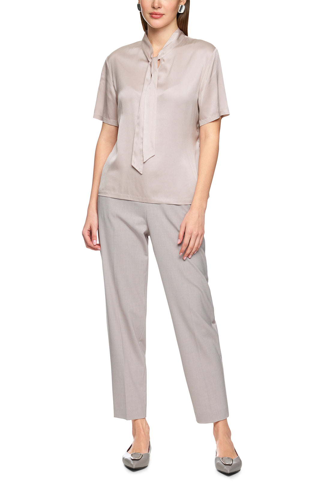 Marc Cain Collections ZC 55.01 J15 Light Desert Taupe Silk Short Sleeve Blouse 702 - Olivia Grace Fashion