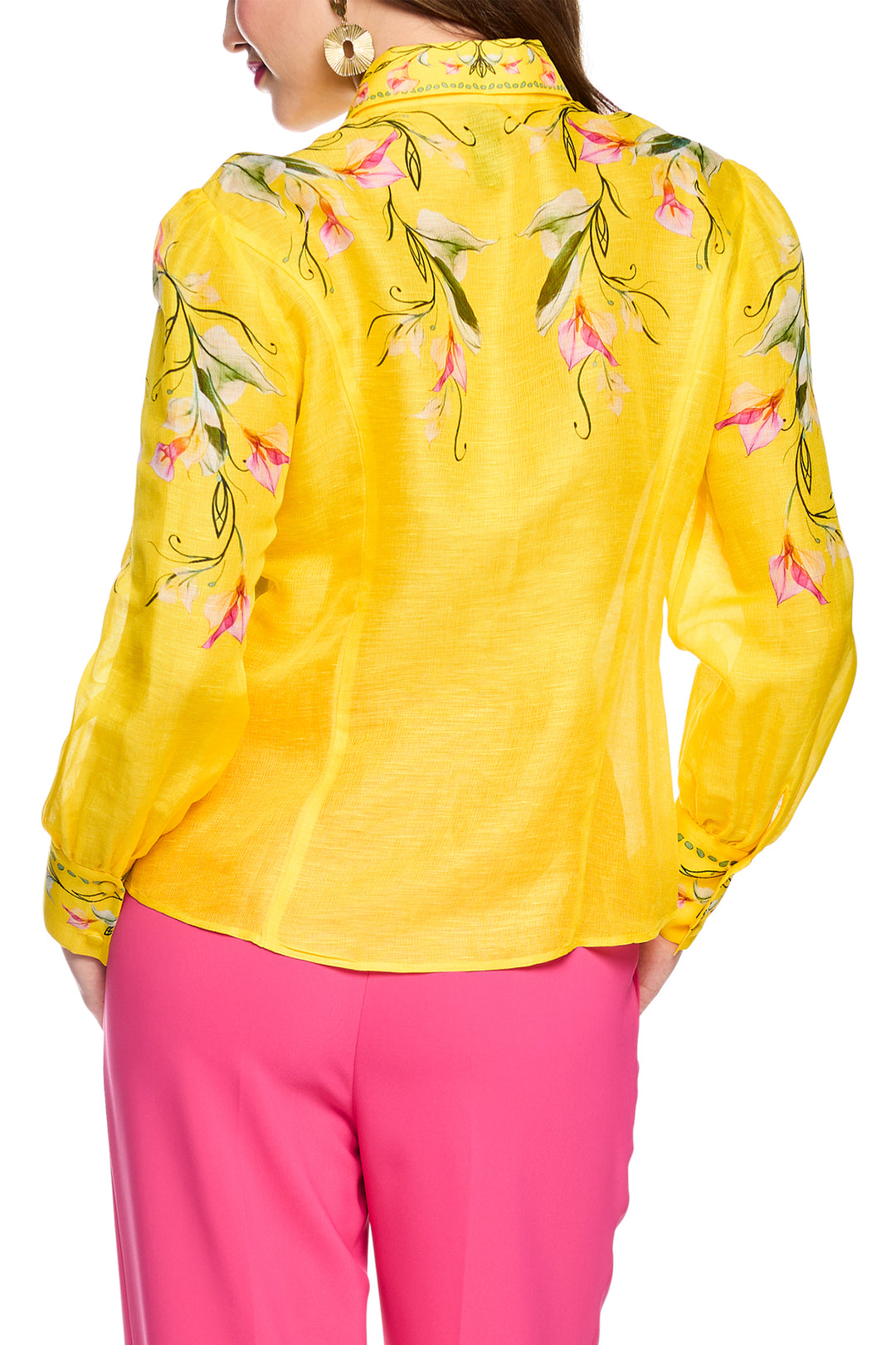Marc Cain Glam AG 51.14 W13 Vibrant Yellow Calla Print Linen Silk Blouse