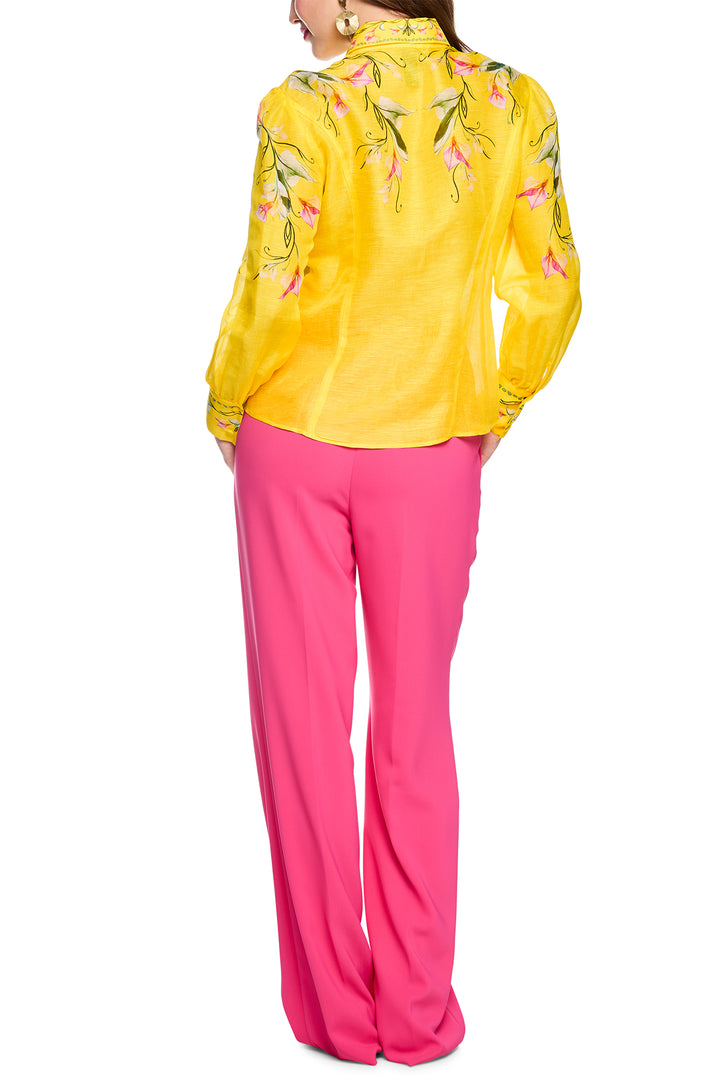 Marc Cain Glam AG 51.14 W13 Vibrant Yellow Calla Print Linen Silk Blouse