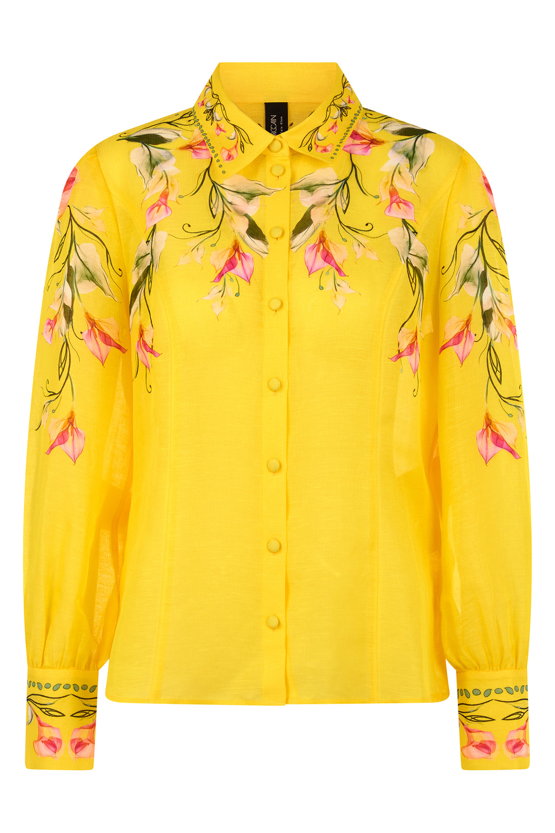 Marc Cain Glam AG 51.14 W13 Vibrant Yellow Calla Print Linen Silk Blouse