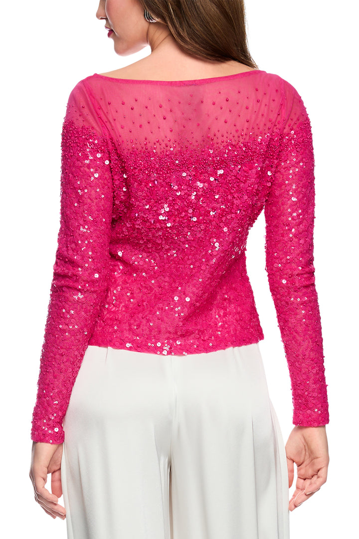 Marc Cain Glam AG 51.15 W21 Fuchsia Purple Sequin Mesh Top