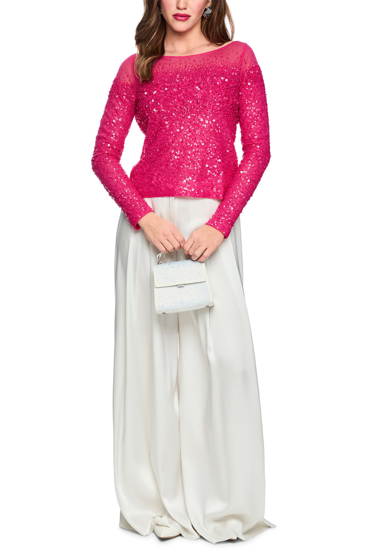 Marc Cain Glam AG 51.15 W21 Fuchsia Purple Sequin Mesh Top