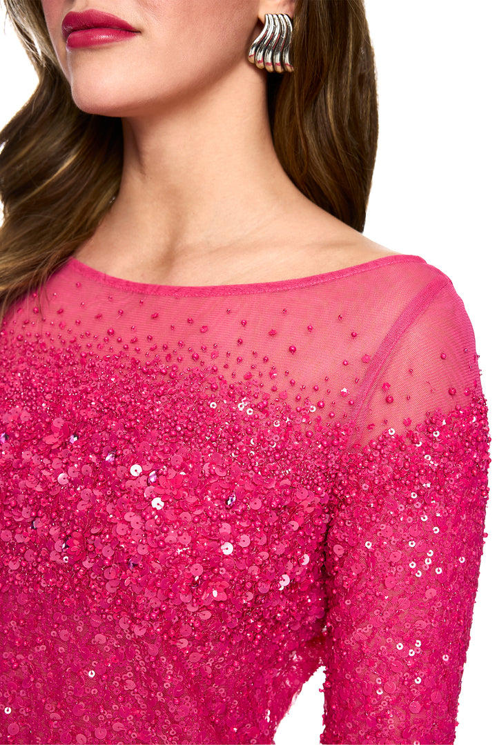 Marc Cain Glam AG 51.15 W21 Fuchsia Purple Sequin Mesh Top