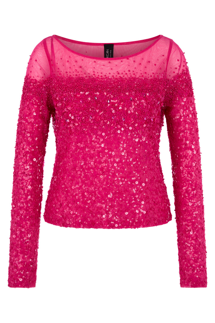 Marc Cain Glam AG 51.15 W21 Fuchsia Purple Sequin Mesh Top