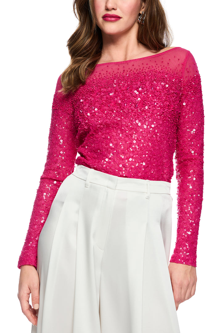 Marc Cain Glam AG 51.15 W21 Fuchsia Purple Sequin Mesh Top