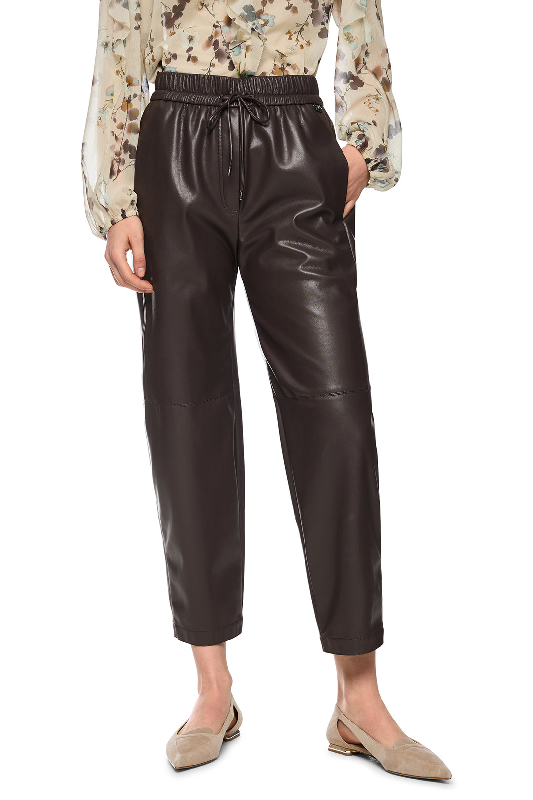 Marc Cain Pants after dark brown leather-effect trousers at Olivia Grace Fashion