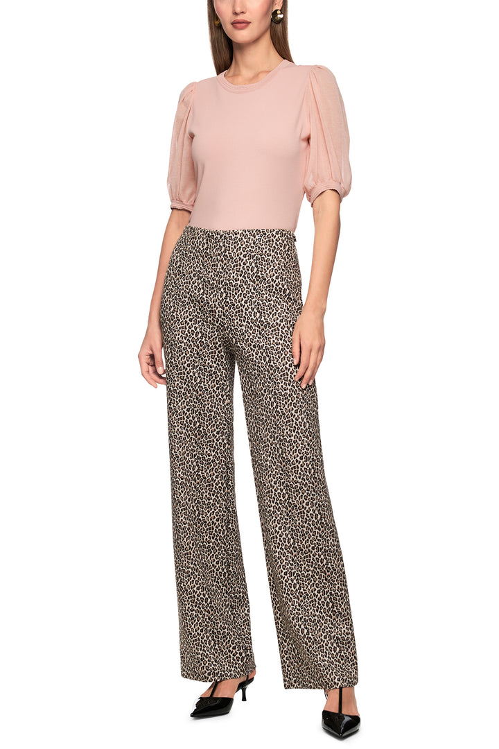 Marc Cain Pants AP 81.42 J01 153 Magnolia Leopard Print Wide Leg Trousers