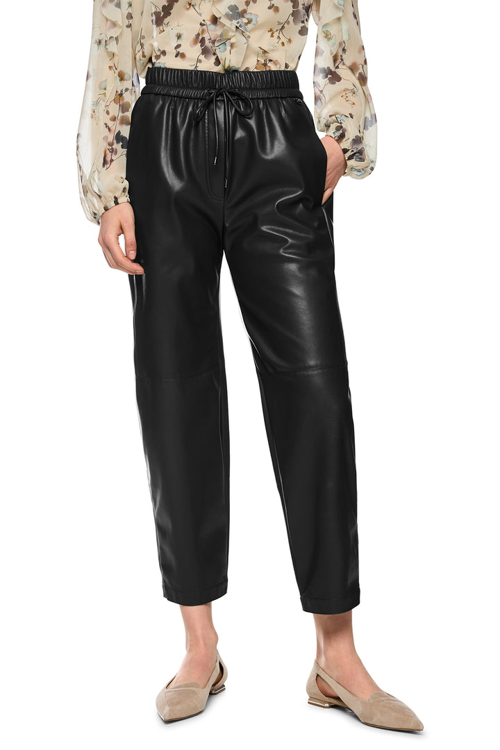 Marc Cain Pants Black Coated Leather-Effect Jersey Trousers BP 81.35 J20