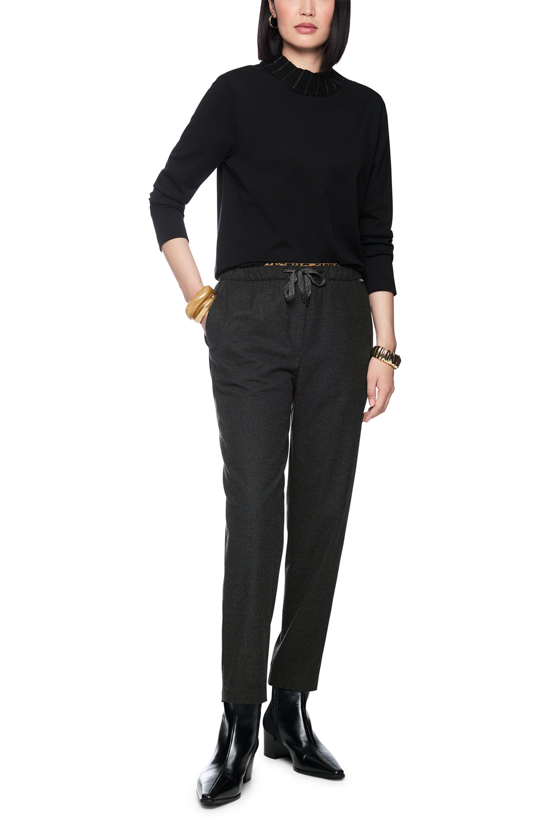 Marc Cain Pants Black Woven Trousers, full length front view