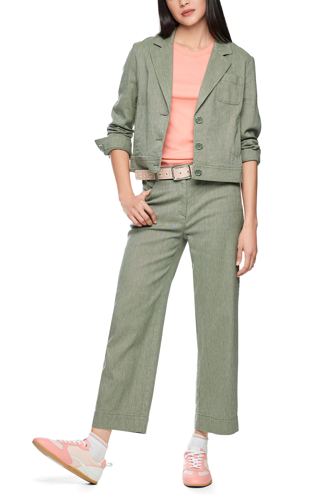 Marc Cain Sports AS 34.14 W30 574 Olivine Green Linen Blend Jacket