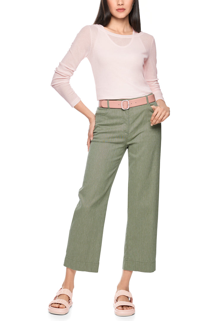 Marc Cain Sports AS 81.41 W30 574 Olivine Green Cropped Linen Blend Jeans