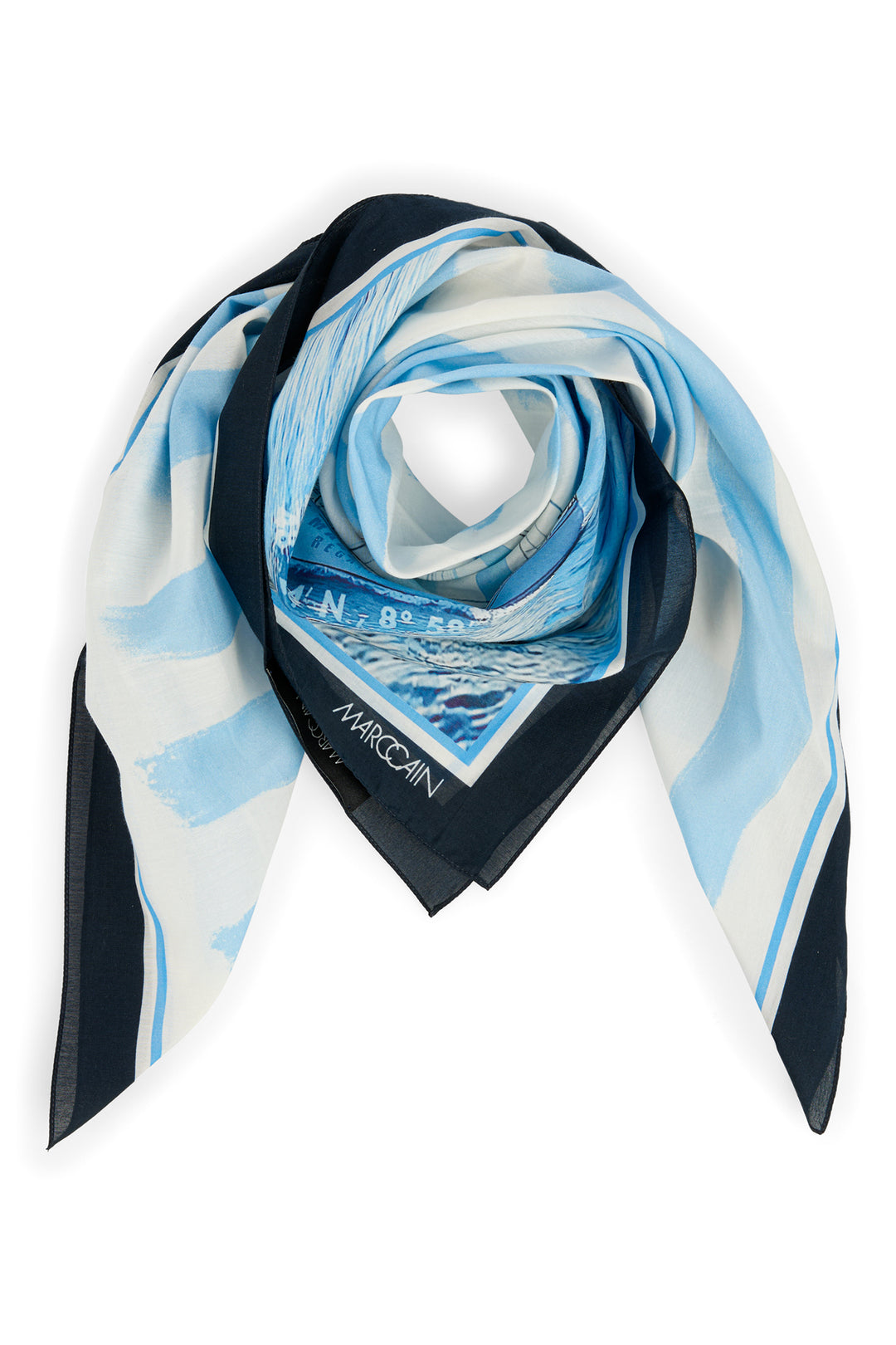 Marc Cain Sports AS B1.06 Z23 White Blue Salty Breeze Silk Blend Scarf