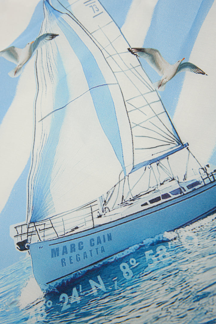 Marc Cain Sports AS B1.06 Z23 White Blue Salty Breeze Silk Blend Scarf