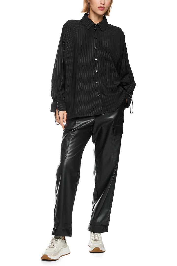 Marc Cain Sports Black &amp; Smoke Pinstripe Jersey Blouse BS 51.04 J41