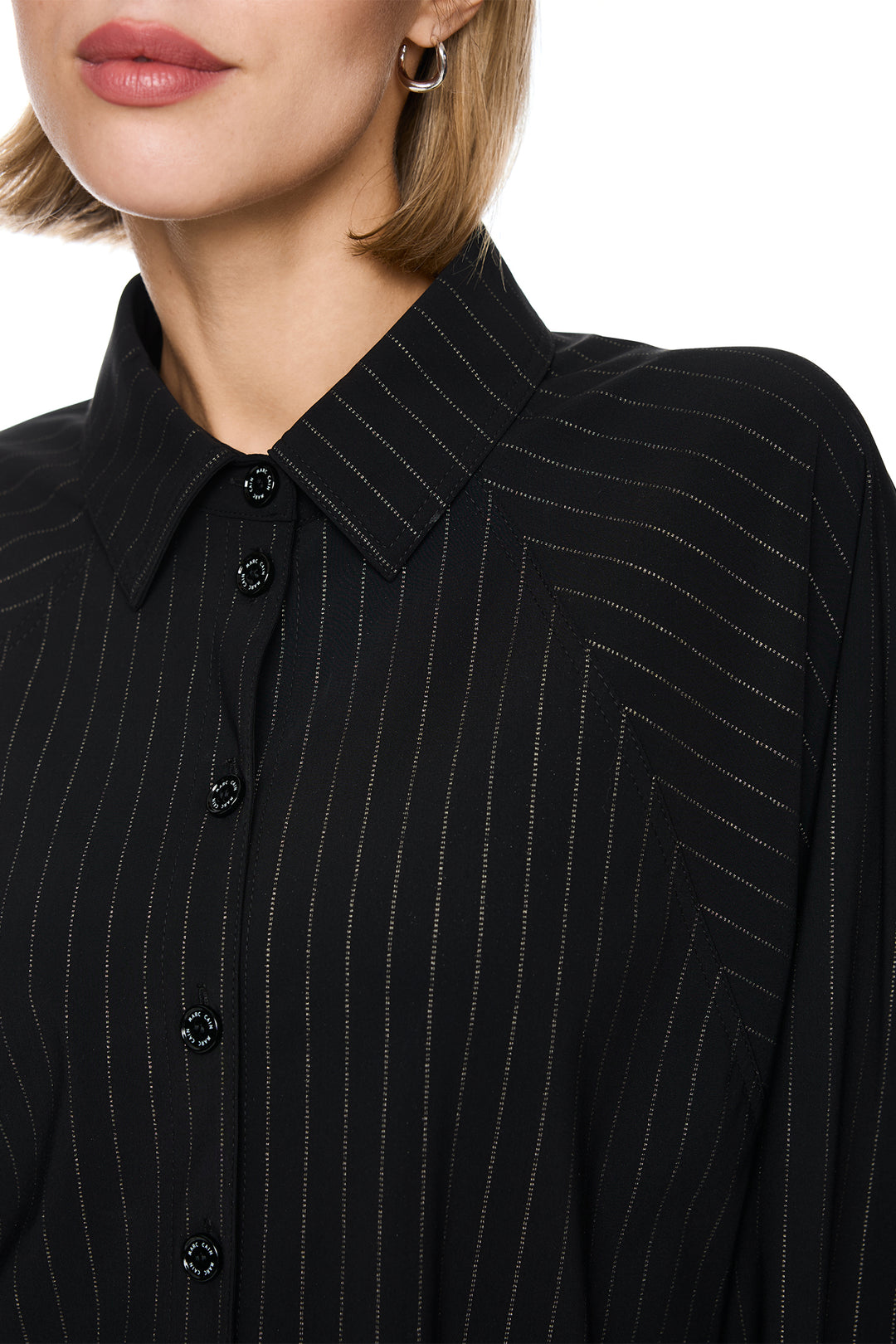 Marc Cain Sports Black &amp; Smoke Pinstripe Jersey Blouse BS 51.04 J41