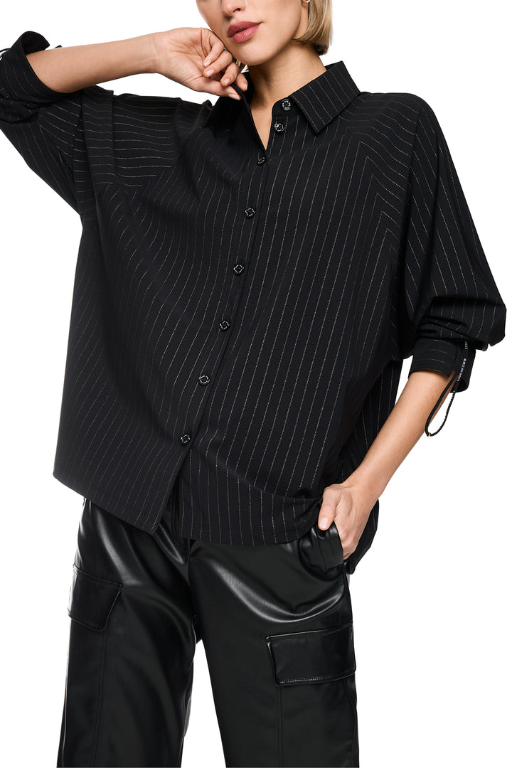 Marc Cain Sports Black &amp; Smoke Pinstripe Jersey Blouse BS 51.04 J41