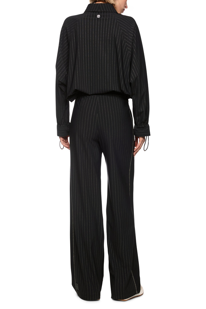 Marc Cain Sports Black &amp; Smoke Pinstripe Jersey Trousers BS 81.24 J41
