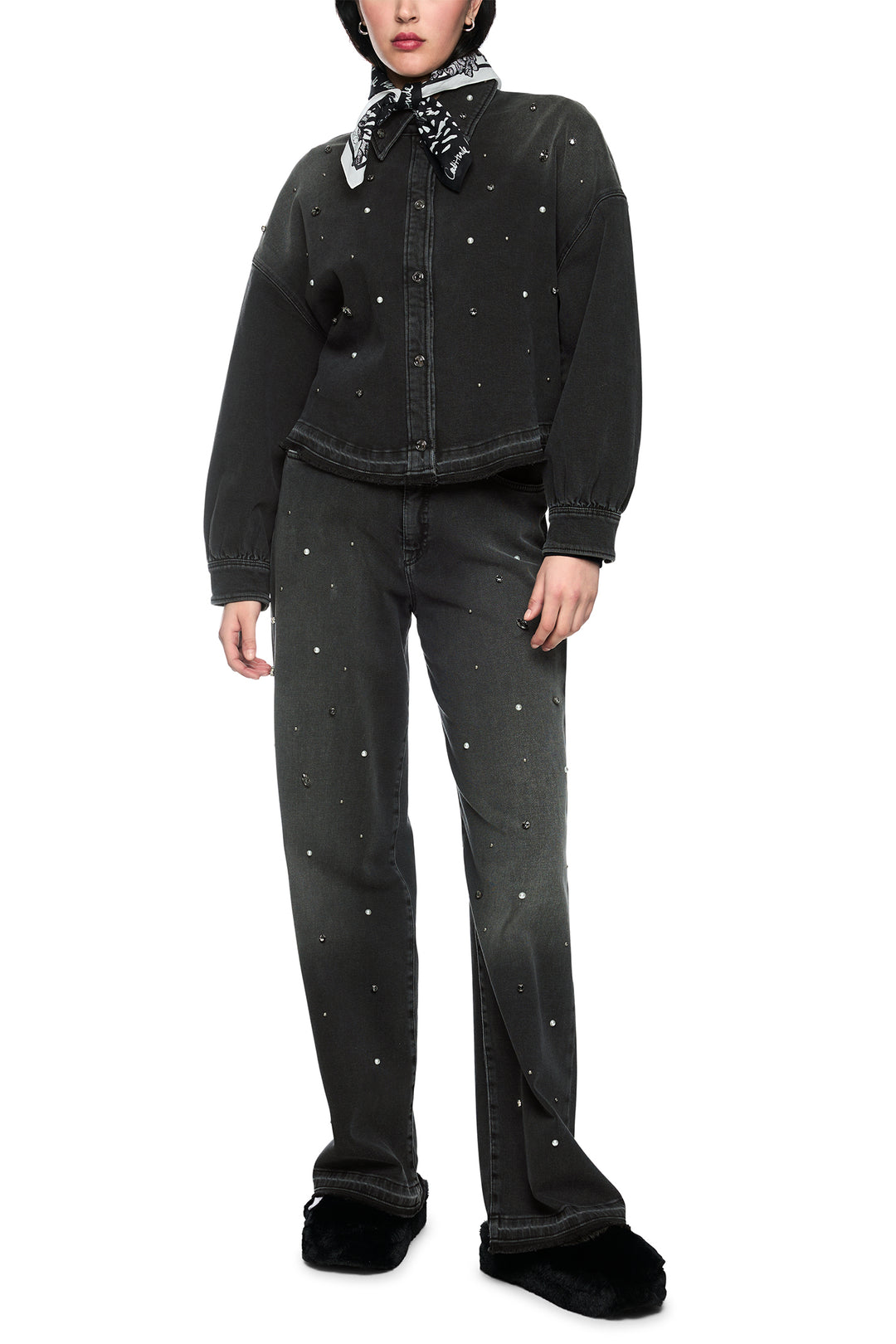 Marc Cain Sports Black Denim Jacket, full length front view