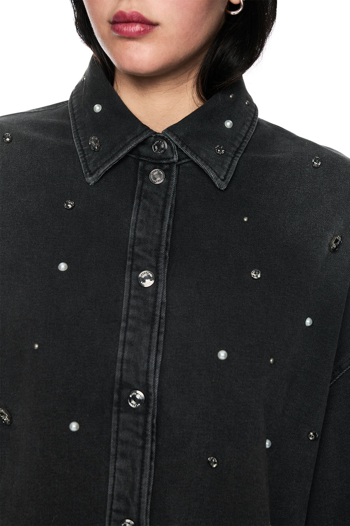 Marc Cain Sports Black Denim Jacket, collar detail