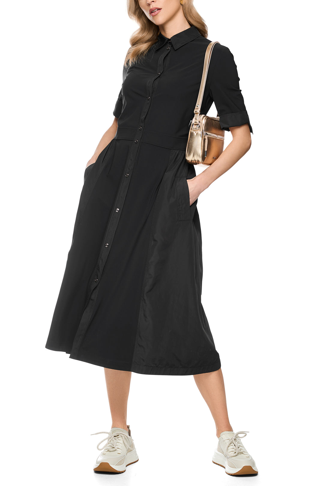 Marc Cain Sports black jersey midi shirt dress at Olivia Grace Fashion