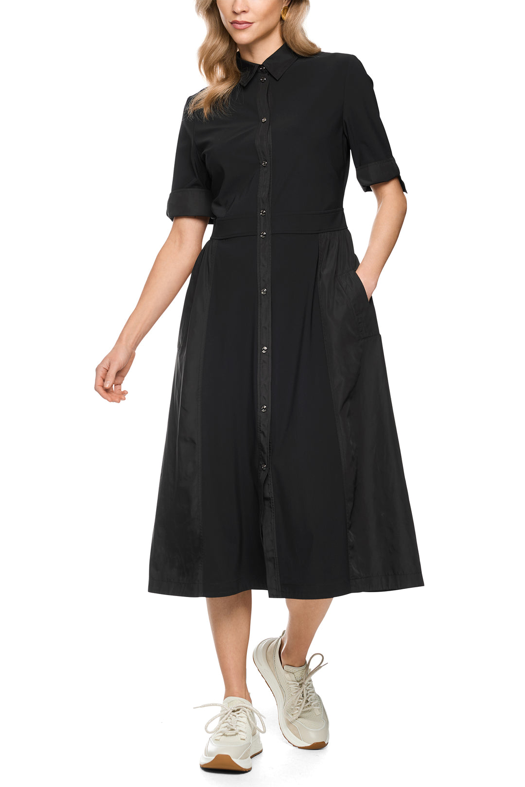 Marc Cain Sports black jersey midi shirt dress at Olivia Grace Fashion