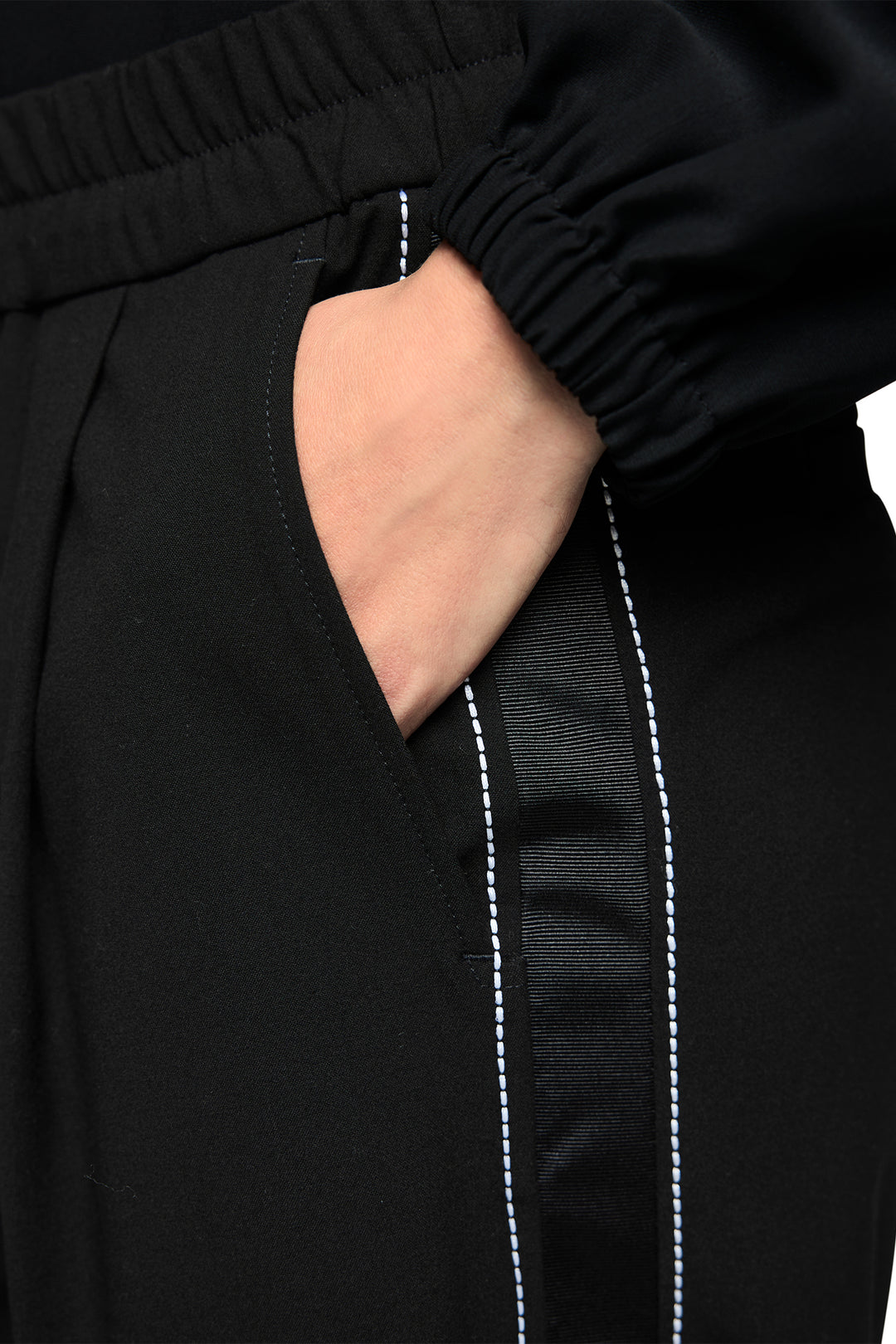 Marc Cain Sports Black Woven Trousers, waistband detail