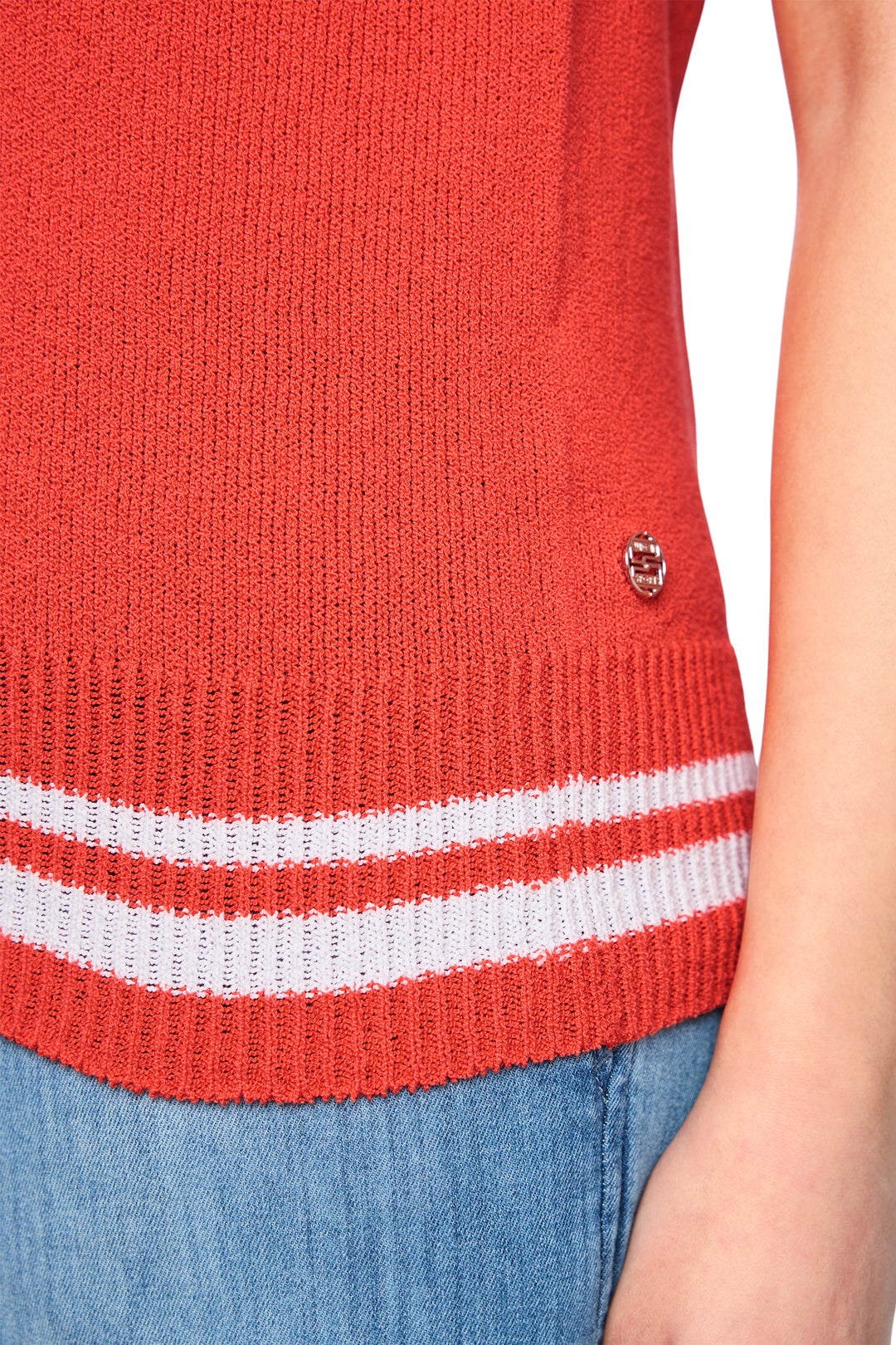 Marc Cain Sports bright tomato red knitted vest top at Olivia Grace Fashion
