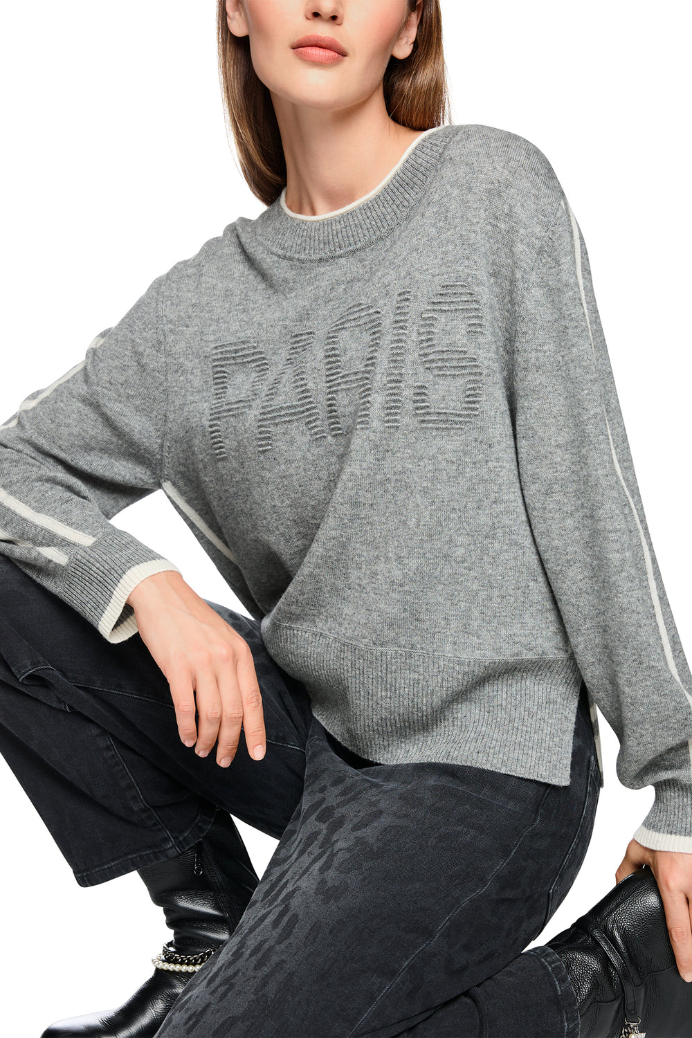 Marc Cain Sports Grey Knit Jumper, front view, seated