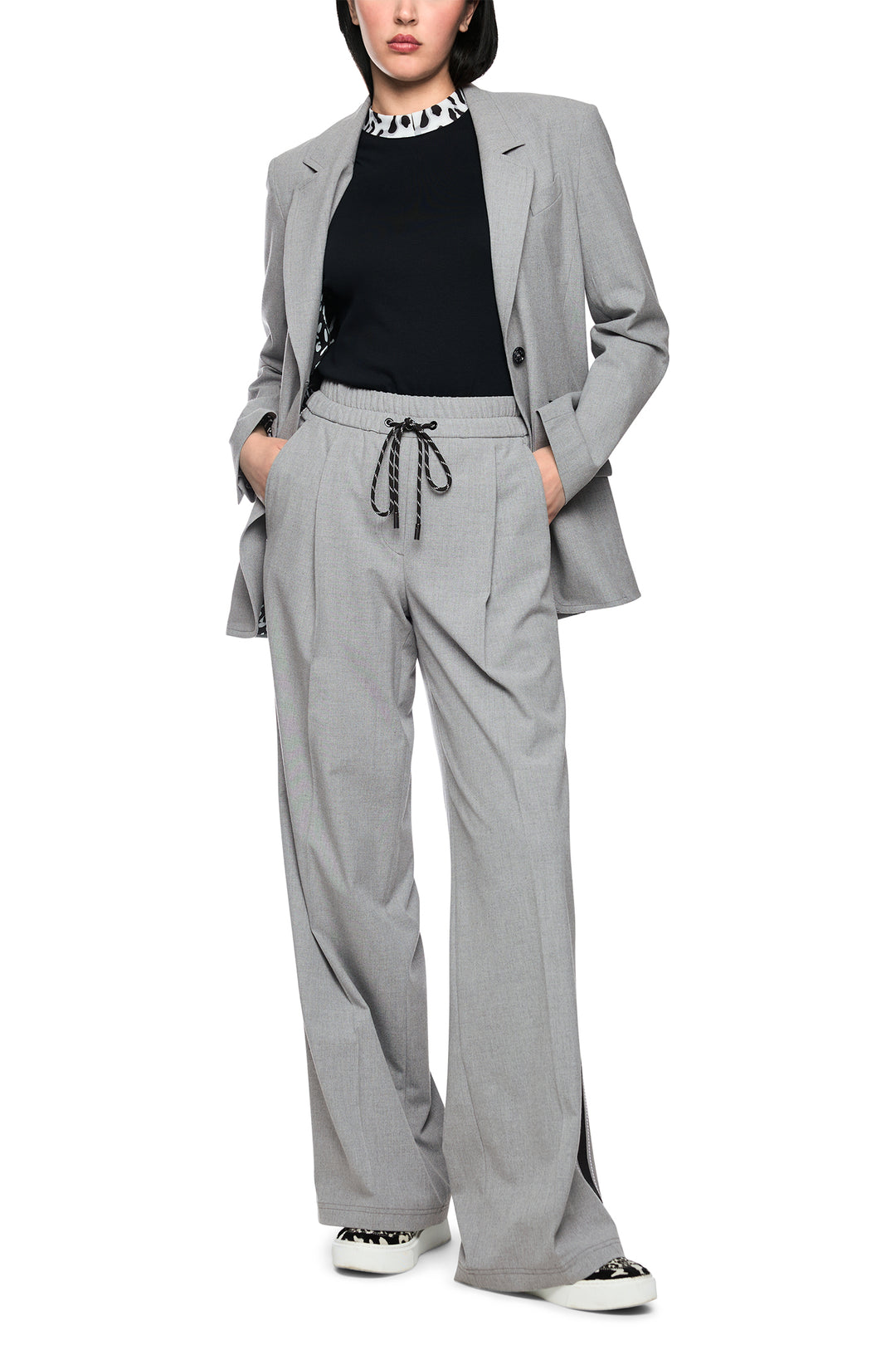 Marc Cain Sports Grey Woven Trousers, full length front view, styled