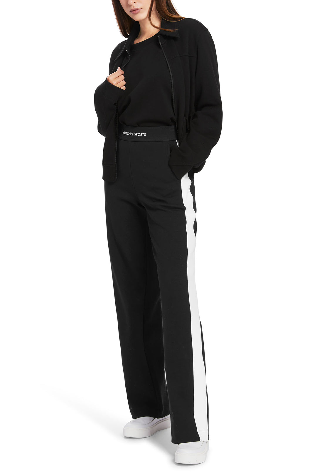 Marc Cain Sports Pull-On Trousers Black With Side Stripe XS 81.38 J09 900 - Olivia Grace Fashion