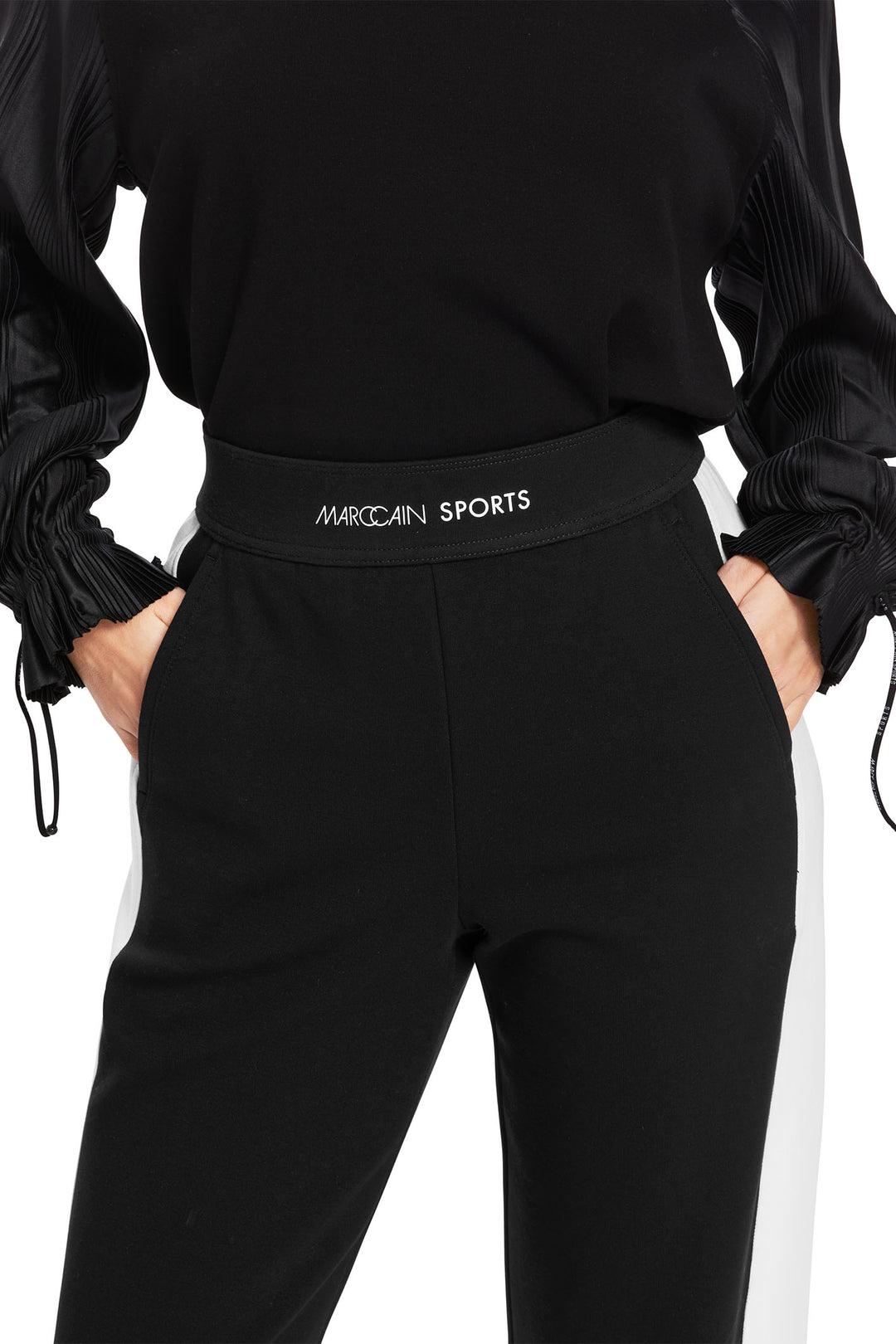 Marc Cain Sports Pull-On Trousers Black With Side Stripe XS 81.38 J09 900 - Olivia Grace Fashion