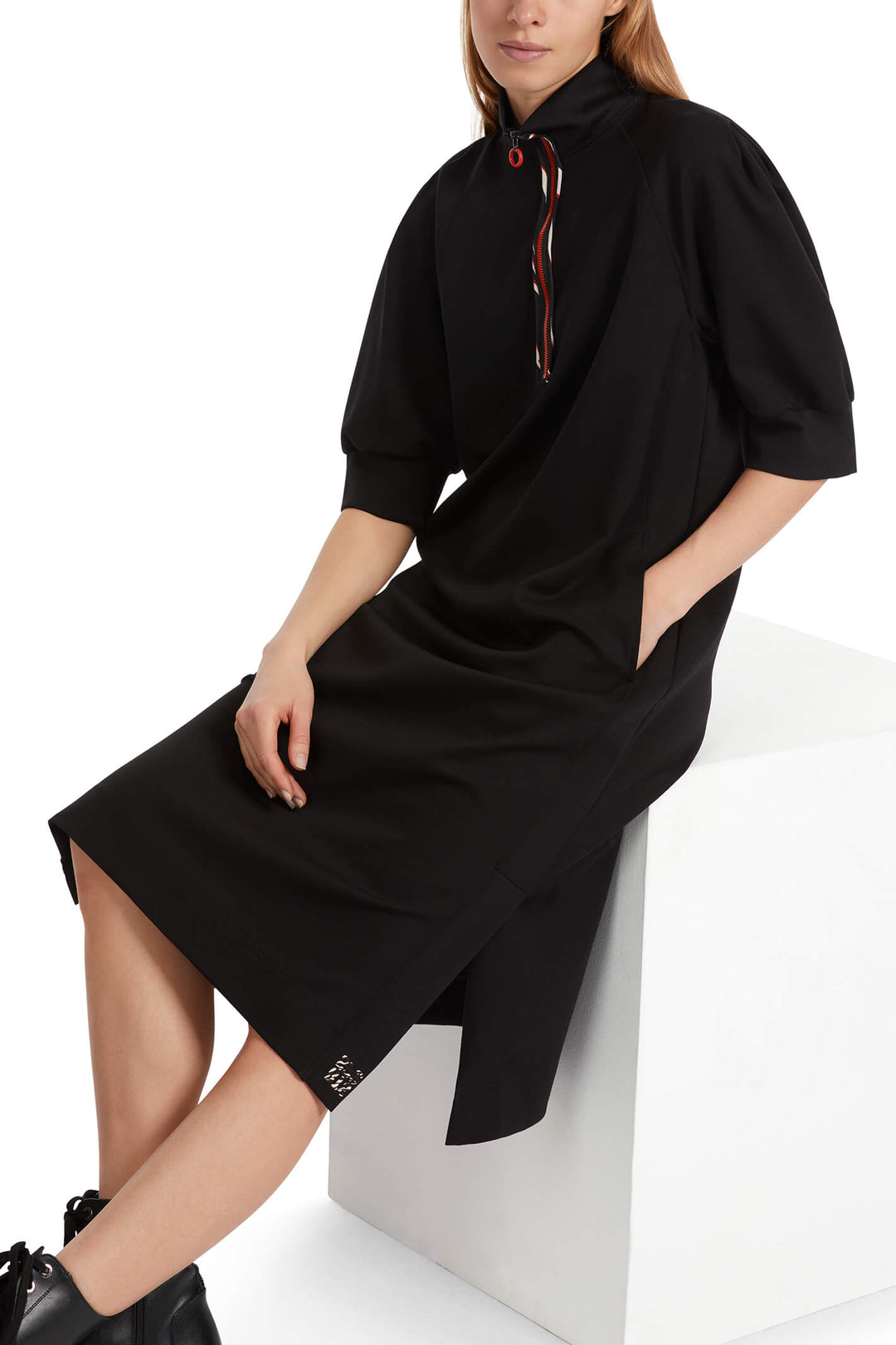 Marc Cain Sports VS 21.11 J06 900 Black Zip Neck Dress - Olivia Grace Fashion