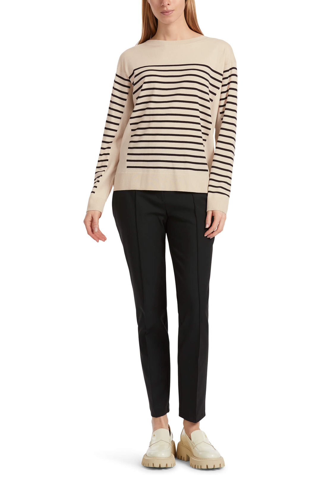Marc Cain Sports VS 41.08 M74 913 Almond Milk Black Wide Neck Jumper - Olivia Grace Fashion