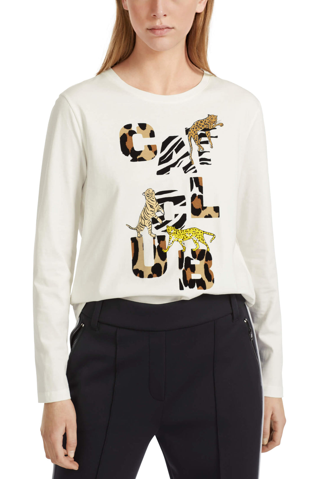 Marc Cain Sports VS 48.40 J79 Off White Cat Club Long Sleeve T-Shirt - Olivia Grace Fashion