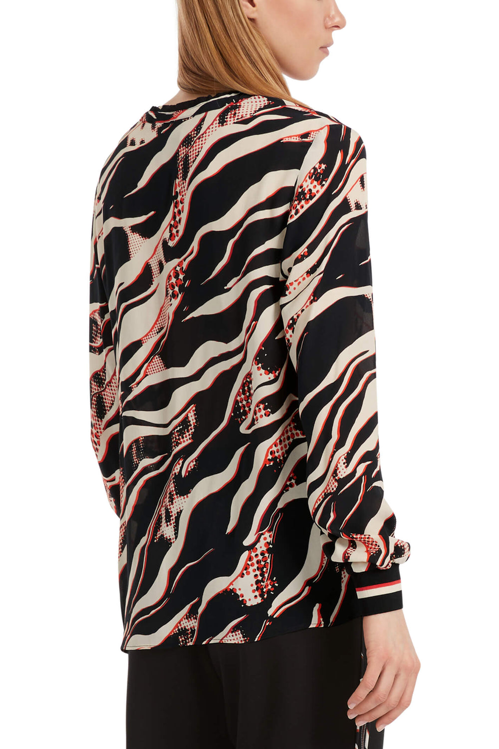 Marc Cain Sports VS 51.11 W38 278 Black Campari Orange Print Blouse - Olivia Grace Fashion