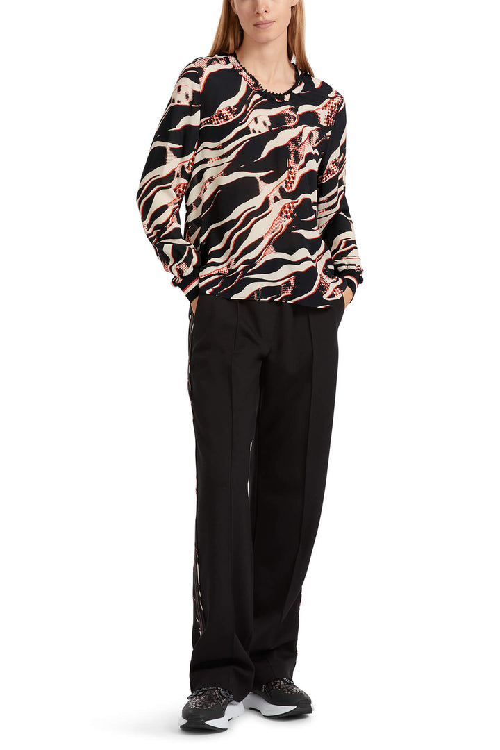 Marc Cain Sports VS 51.11 W38 278 Black Campari Orange Print Blouse - Olivia Grace Fashion