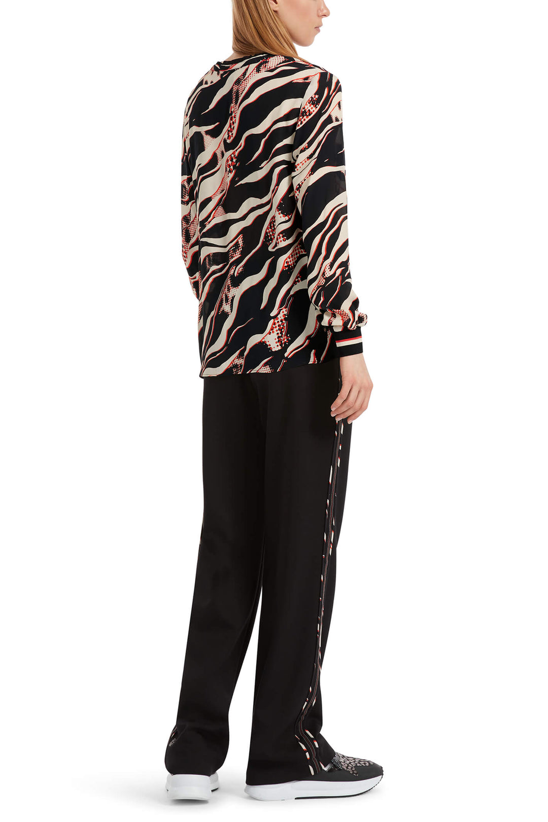 Marc Cain Sports VS 51.11 W38 278 Black Campari Orange Print Blouse - Olivia Grace Fashion