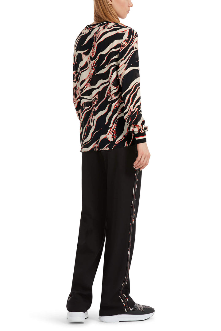 Marc Cain Sports VS 51.11 W38 278 Black Campari Orange Print Blouse - Olivia Grace Fashion