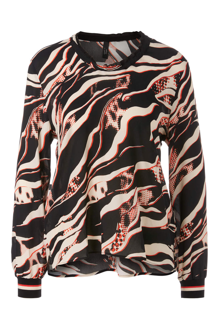 Marc Cain Sports VS 51.11 W38 278 Black Campari Orange Print Blouse - Olivia Grace Fashion