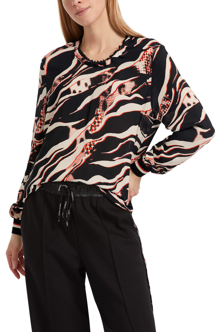 Marc Cain Sports VS 51.11 W38 278 Black Campari Orange Print Blouse - Olivia Grace Fashion