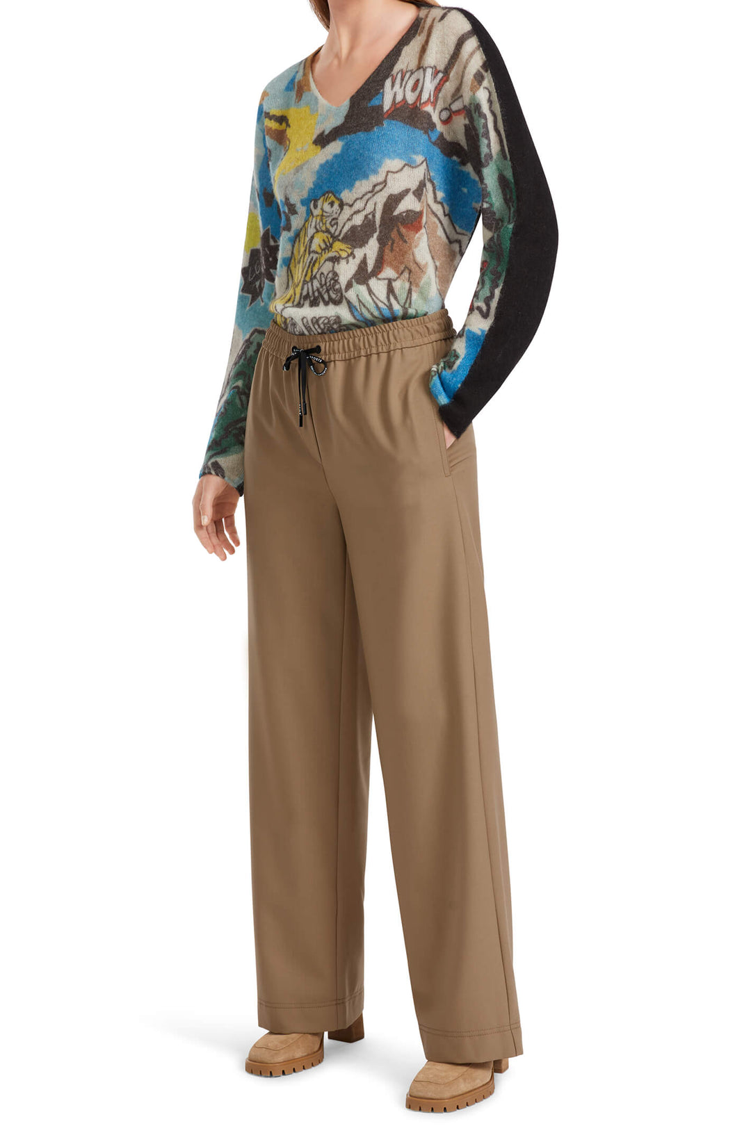 Marc Cain Sports VS 81.02 W46 Welby Soft Coffee Wide Fit Trousers - Olivia Grace Fashion
