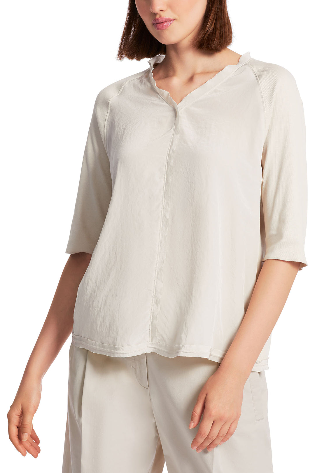 Marc Cain Sports WS 55.04 J67 117 Beige Soft Moon Rock V-Neck Blouse - Olivia Grace Fashion