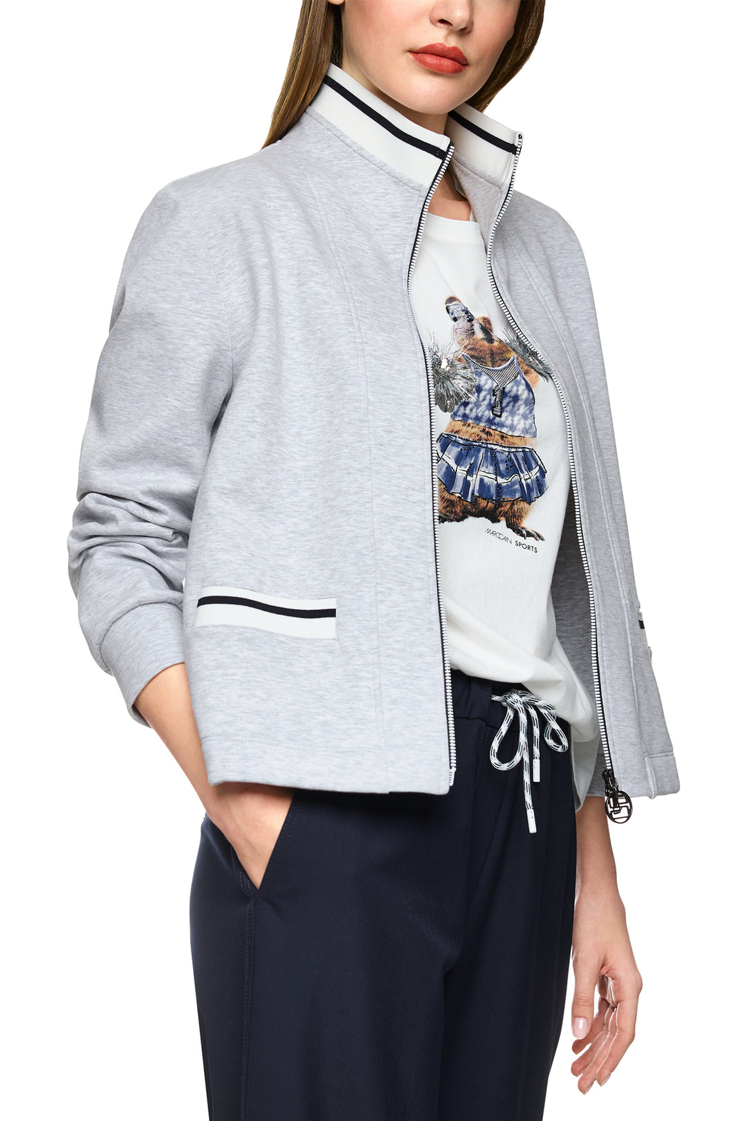 Marc Cain Sports ZS 31.02 J17 Silver Grey Sweatshirt Jacket 810 - Olivia Grace Fashion