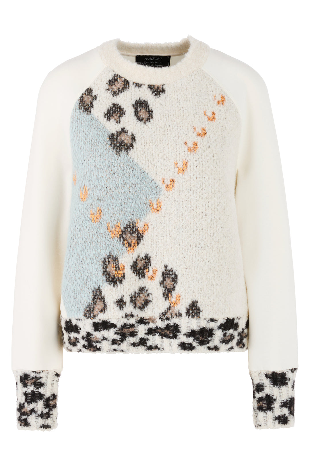 White sweater with floral pattern on a white background